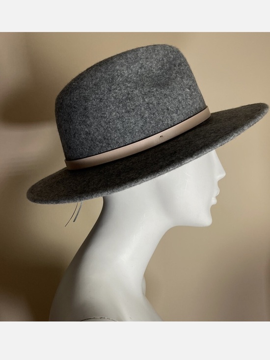 free people OS Gray Tan Leather Trim Wool Wide Brim Fedora Hat main image 6